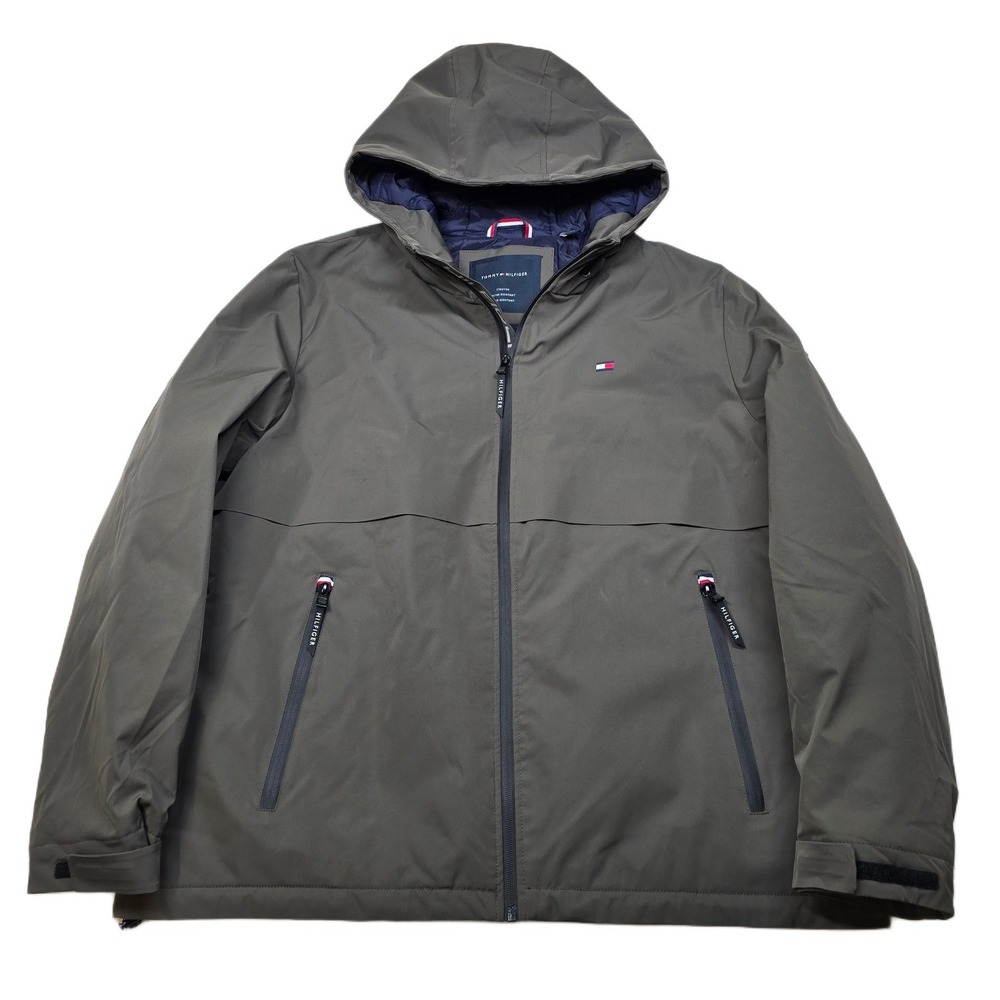 Tommy Hilfiger Resistant‎ Jacket Mens XL Olive Green Hood Stretch Water Wind